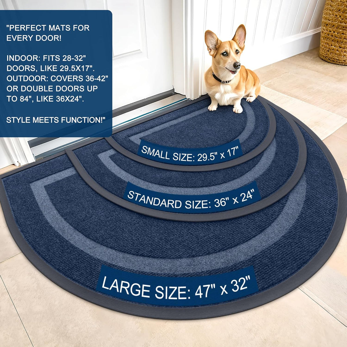 OLANLY Half Circle Door Mat Indoor Outdoor Entrance Welcome, Waterproof All-Season, All-Weather
