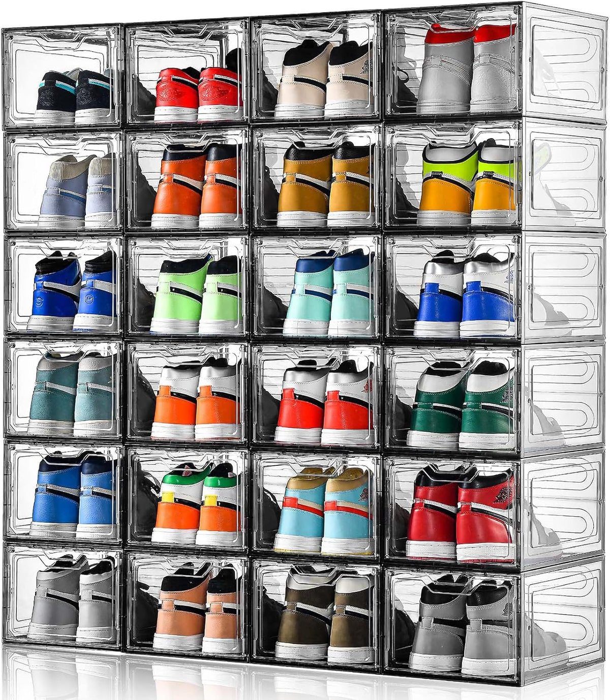 12 Pack Shoe Boxes Shoes Organizer, Shoe Storage Organizer Boxes with Magnetic Door, Clear Shoe