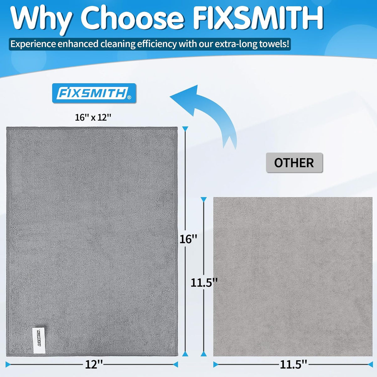 FIXSMITH Grey Microfiber Cleaning Cloth -Pack of 8, Highly Absorbent Cleaning Rags, 16"X12" All