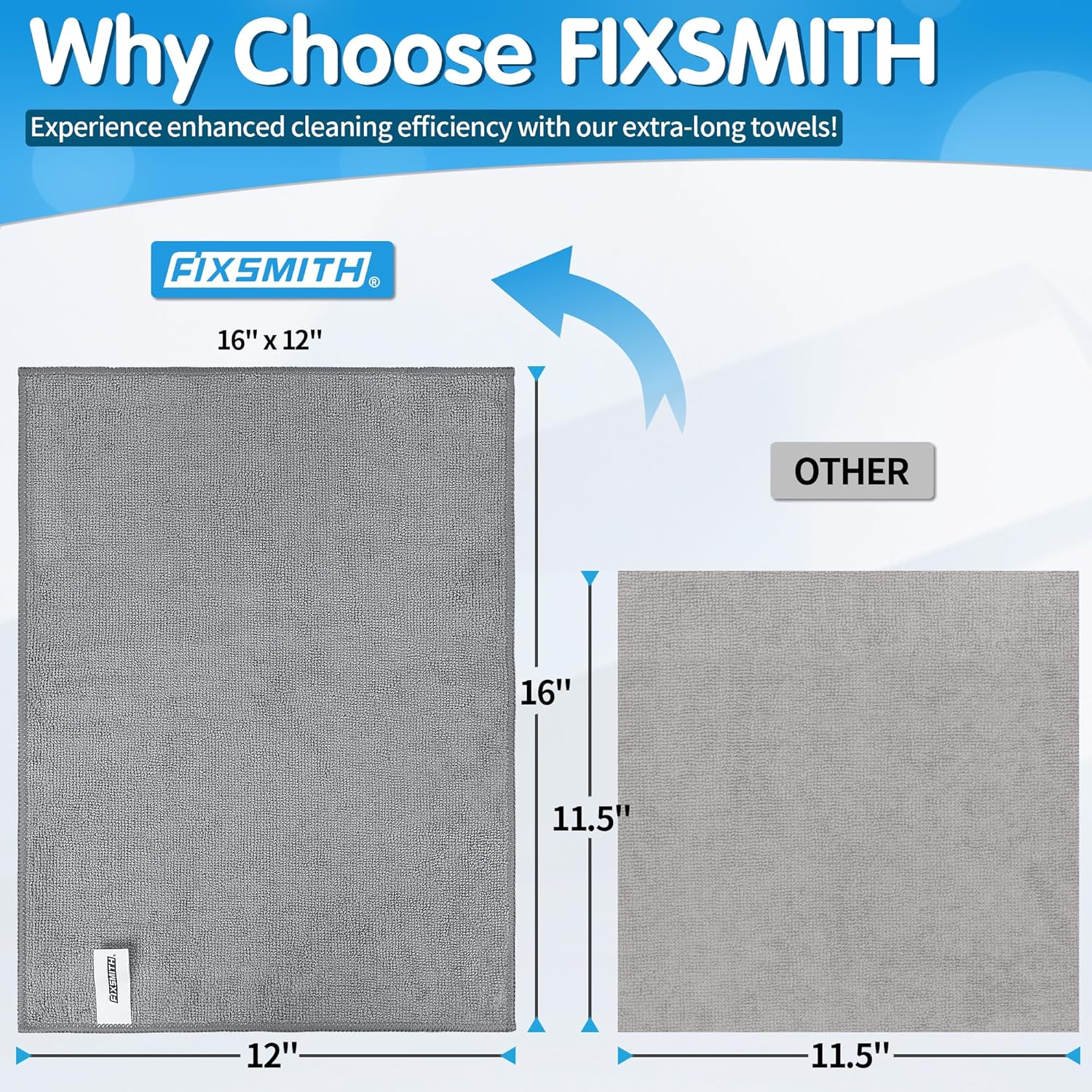 FIXSMITH Grey Microfiber Cleaning Cloth -Pack of 8, Highly Absorbent Cleaning Rags, 16"X12" All