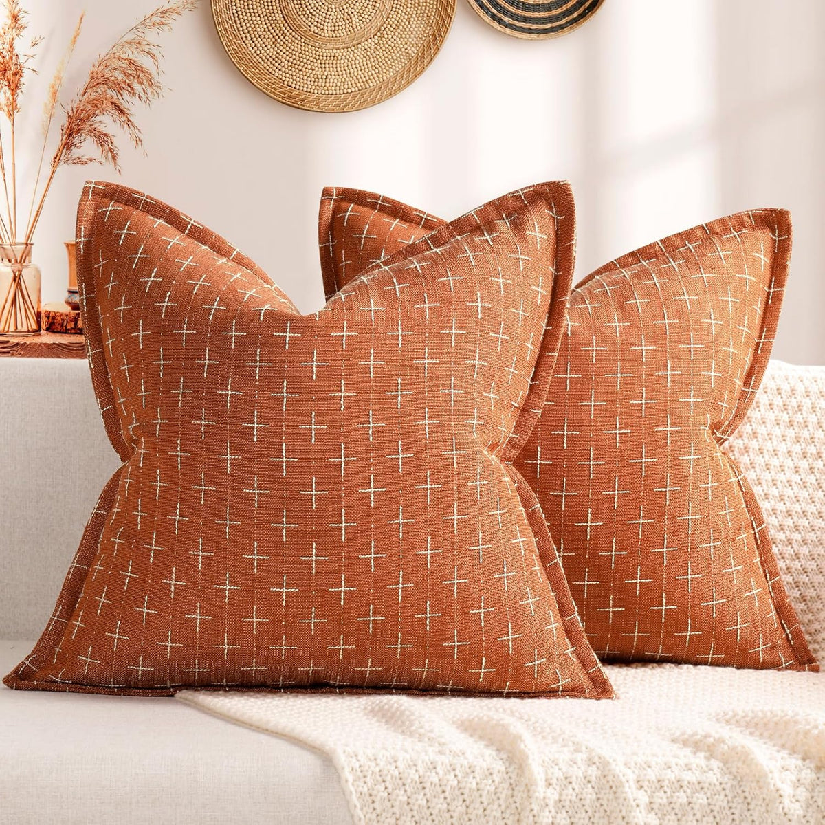 ZWJD Pillow Covers 24x24 Set of 2 Soft Fall Decor Polyester Textured Pillow Covers with Stylish