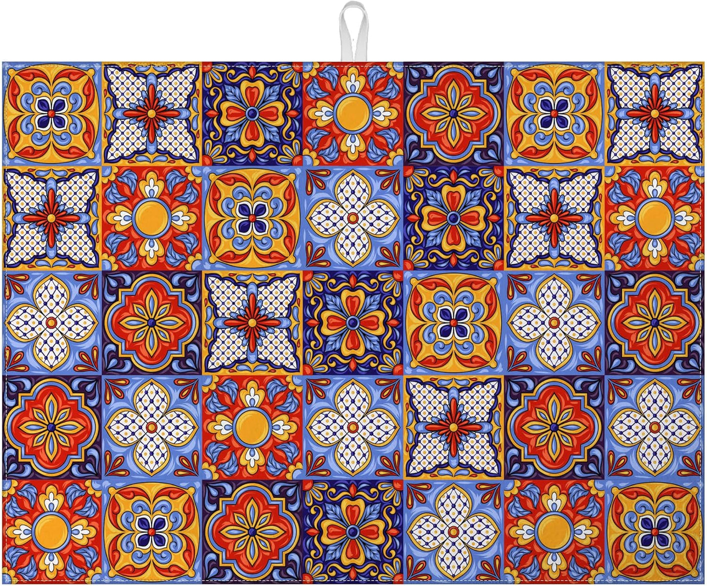 Talavera Mexican Tiles Dish Drying Mat for Kitchen Counter Microfiber Absorbent Dish Kitchen Drying