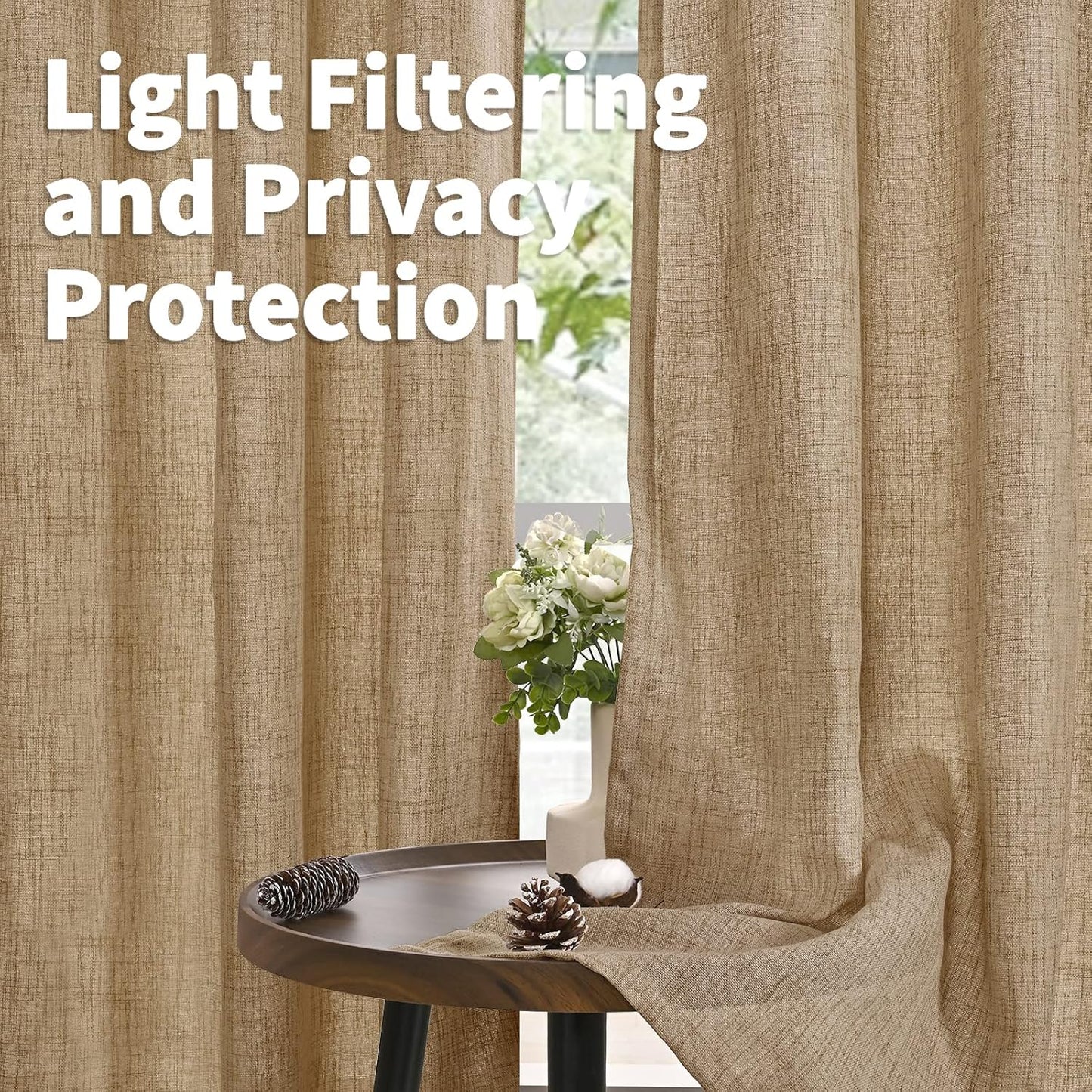 YoungsTex Burlap Linen Curtains 63 Inch Length for Living Room Window, Textured Semi Sheer Drapes