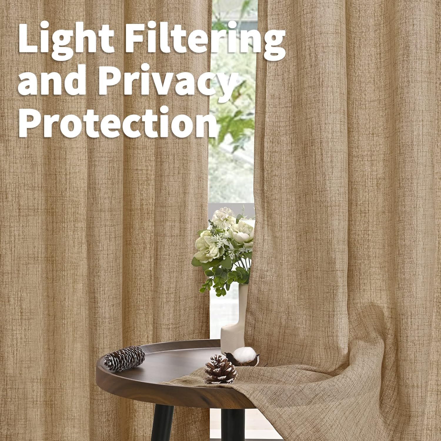 YoungsTex Burlap Linen Curtains 63 Inch Length for Living Room Window, Textured Semi Sheer Drapes