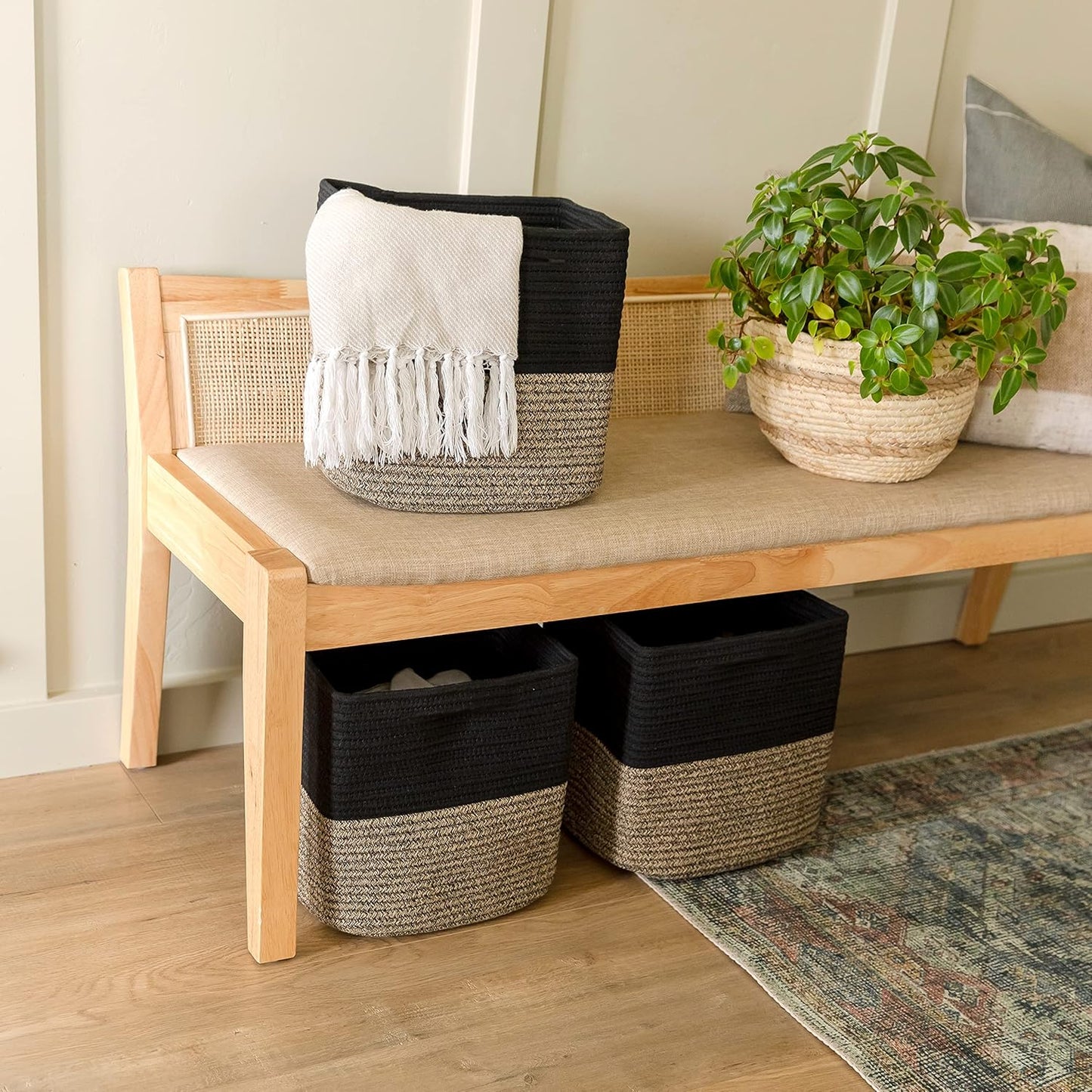 NaturalCozy Storage Cubes 11 Inch Cotton Rope Woven Baskets for Organizing, 3-Pack | Cube Storage