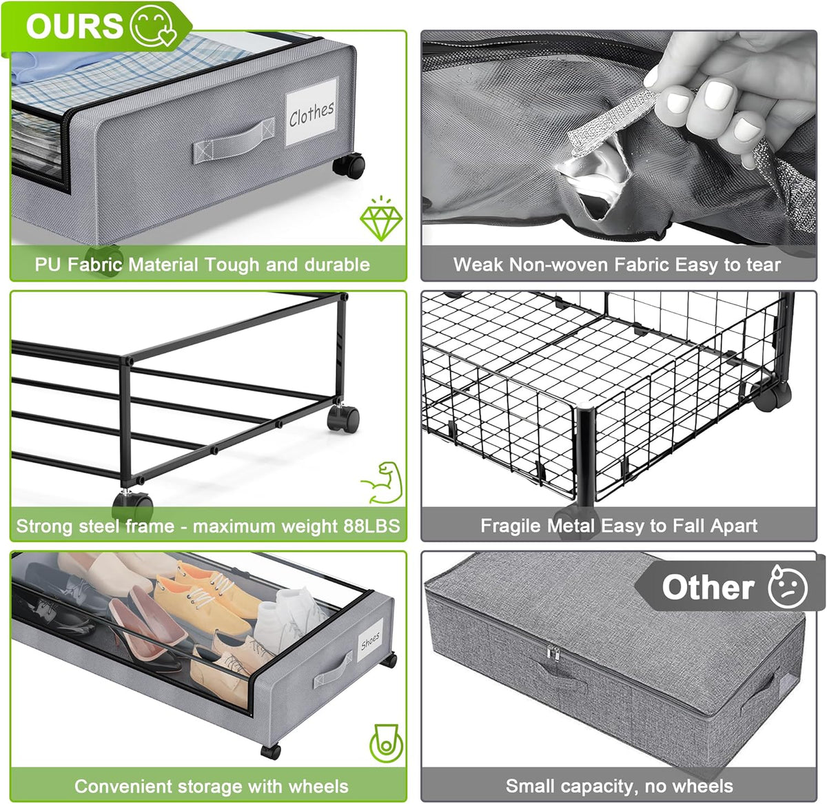 Under Bed Storage with Wheels, 4-Pack Under the Bed Storage Containers with Clear Lids & Label