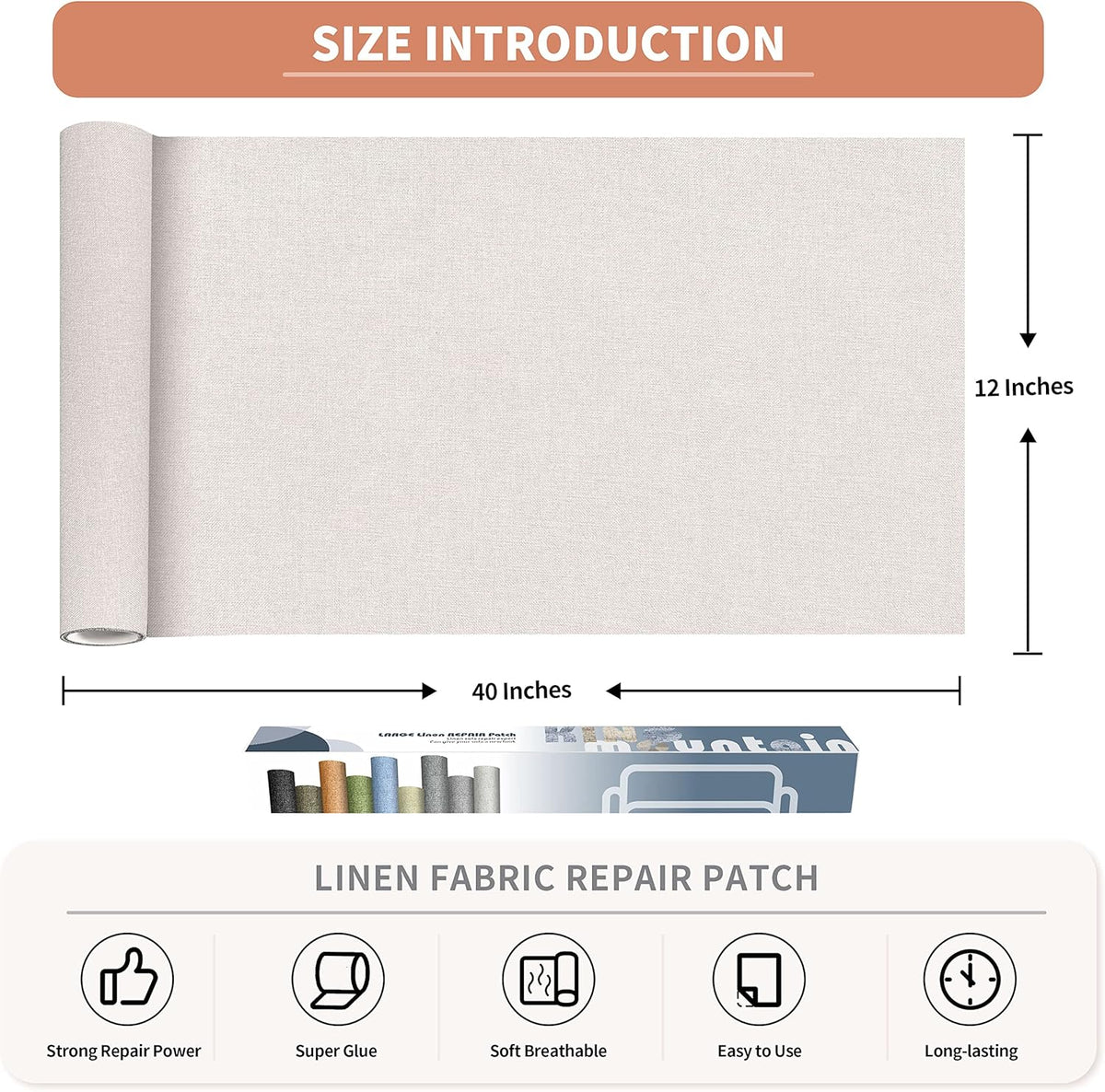 Fine Linen Repair Patches, Self-Adhesive Linen Fabric Patches, 12X40 inch Extra Size, Multi Color