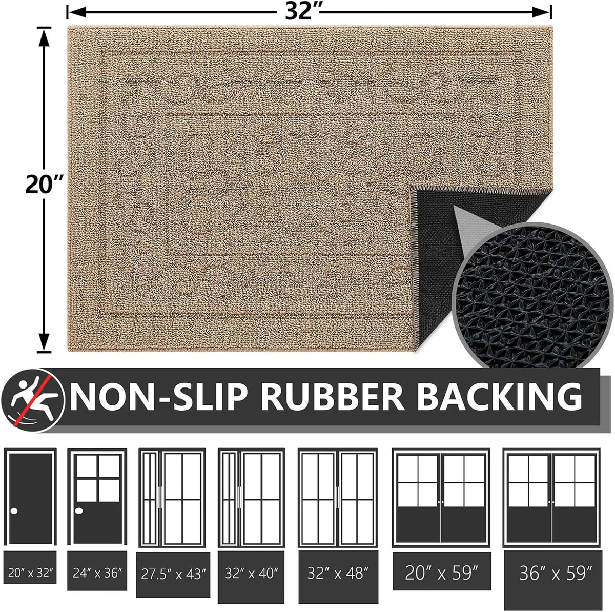 FONEYI Indoor Door Mat 20" x 32", Dirt Trapper Door Mats Non-Slip Entryway Rugs Washable, Absorbent