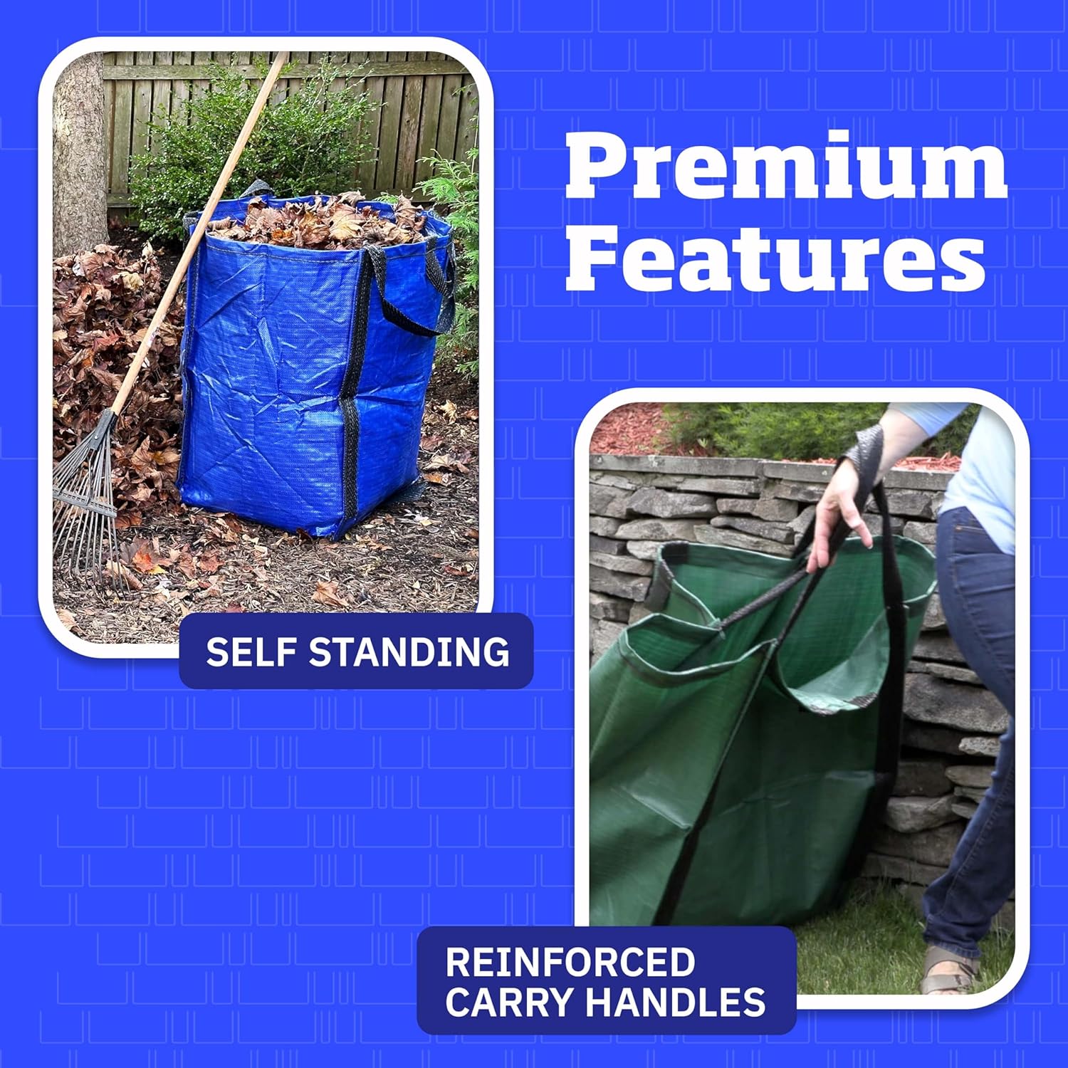 DURASACK Heavy Duty Home and Yard Bags 48-Gallon Reusable Self-Standing Lawn and Leaf Bags Garbage