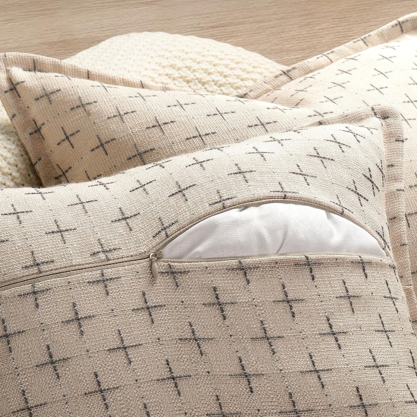 ZWJD Pillow Covers 18x18 Set of 2 Soft Polyester Textured Pillow Covers with Stylish Flange Edge