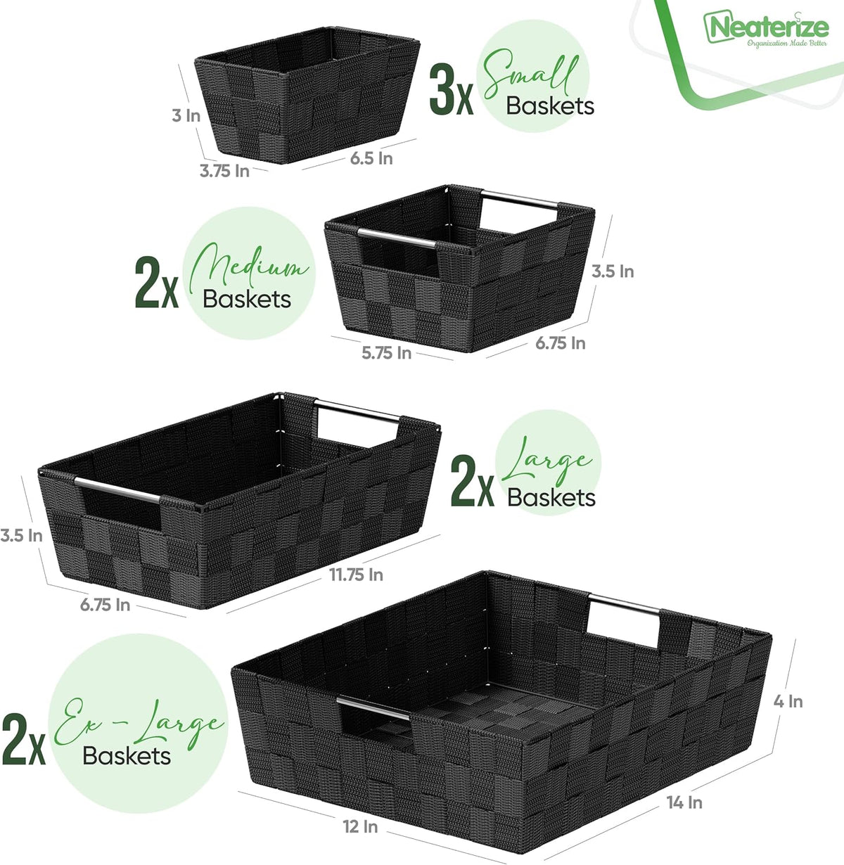 Baskets For Organizing Set Of 9 Black - Storage Baskets For Shelves - Perfect Closet Organizer