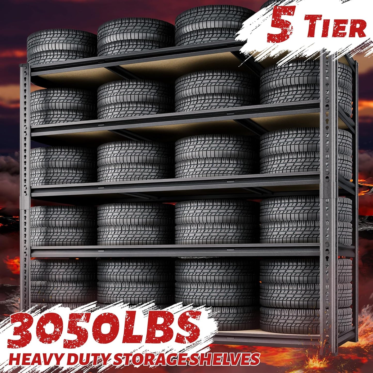 48"W Garage Shelving, 3050LBS Storage Shelves Heavy Duty, 5 Tier Metal Shelving Unit Adjustable