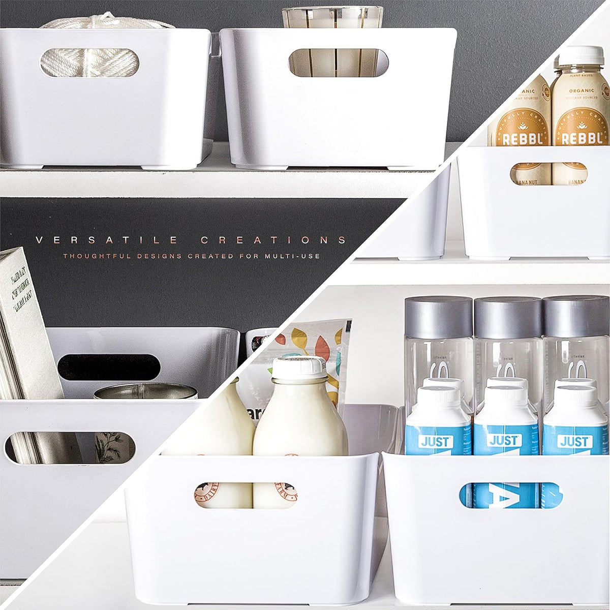 BINO | Plastic Storage Bins, Large - 2 Pack, White | THE SOHO COLLECTION | Pantry Organizers and