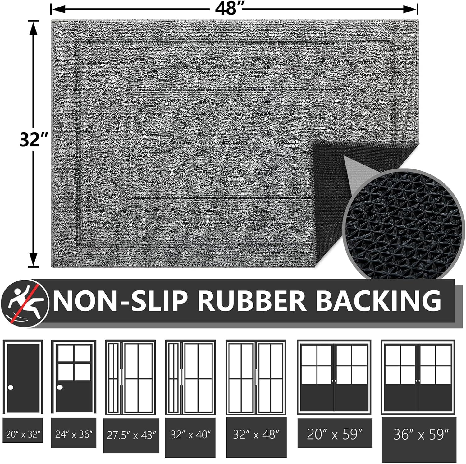 FONEYI Indoor Door Mat 32" x 48", Dirt Trapper Door Mats Non-Slip Entryway Rugs Washable, Absorbent