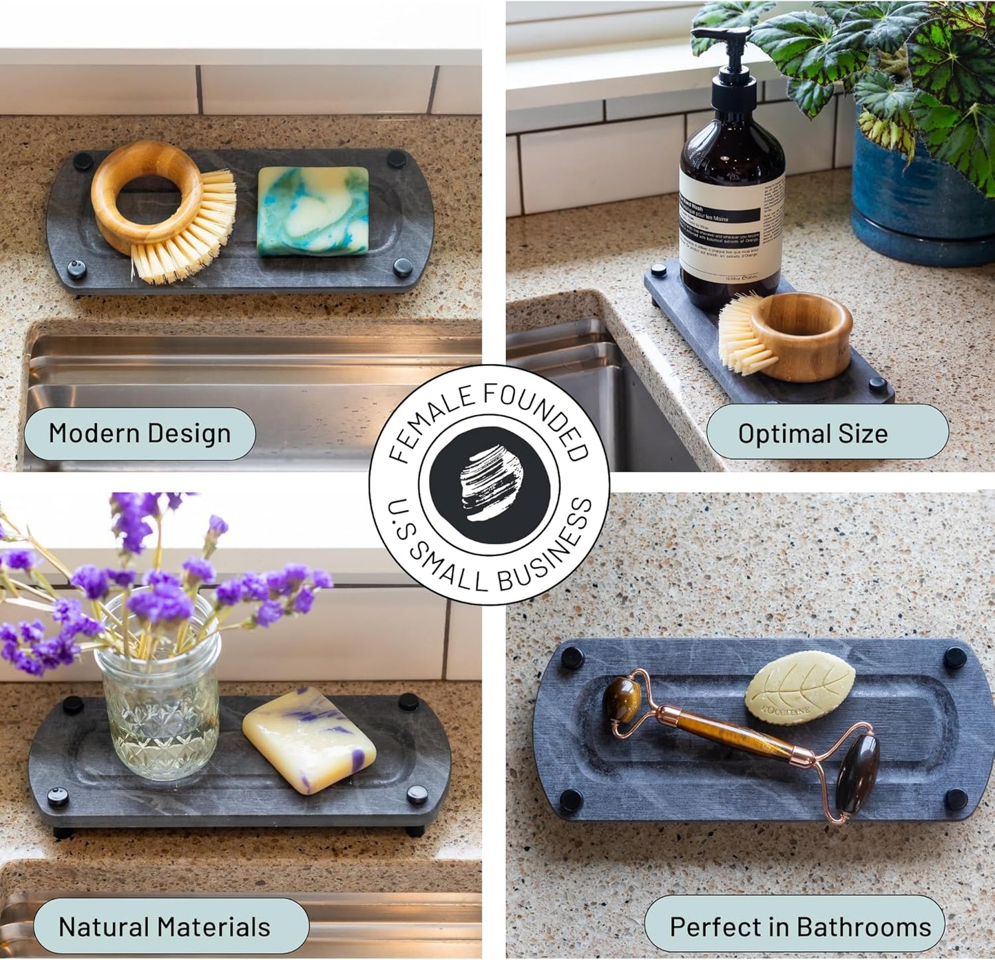 Premium Sink Caddy – Water-Absorbing Diatomaceous Earth Tray for Sink, Elevated Stainless Steel
