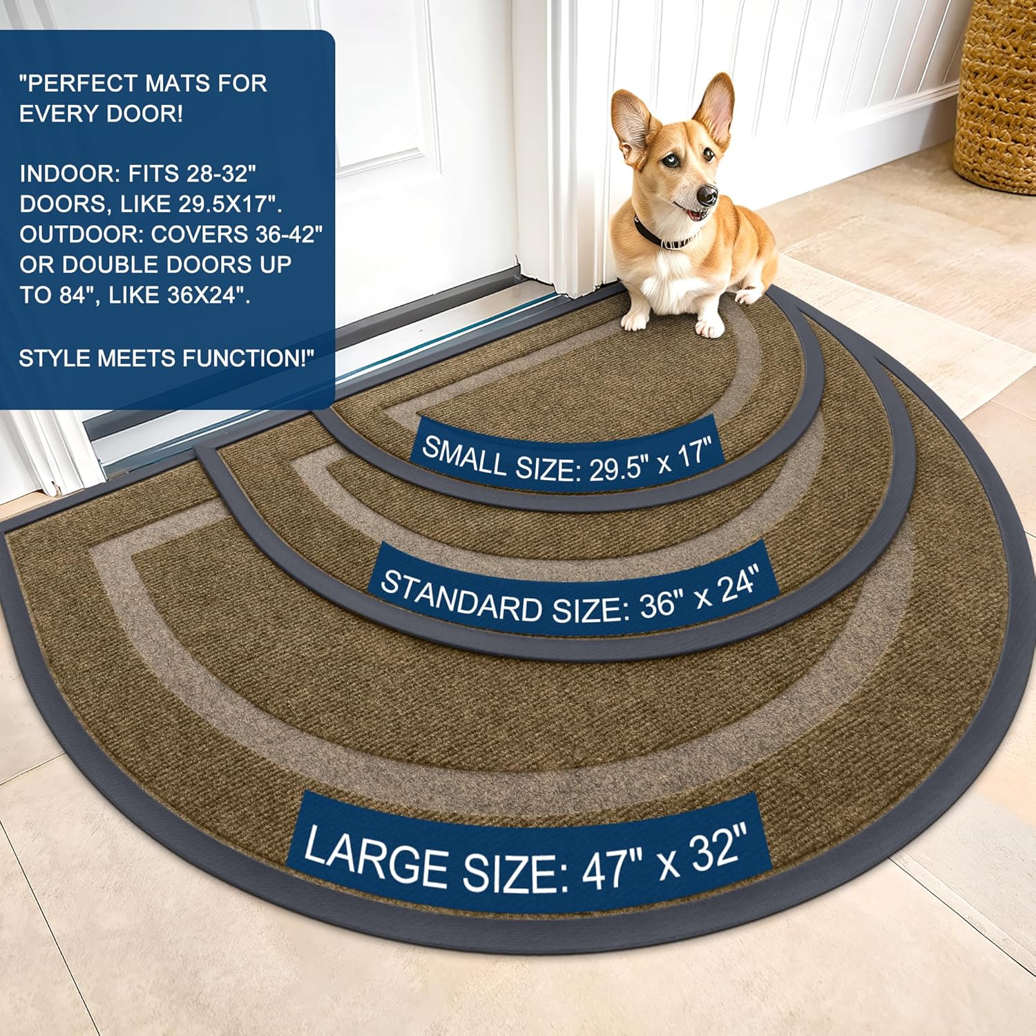 OLANLY Half Circle Door Mat Indoor Outdoor Entrance Welcome, Waterproof All-Season, All-Weather