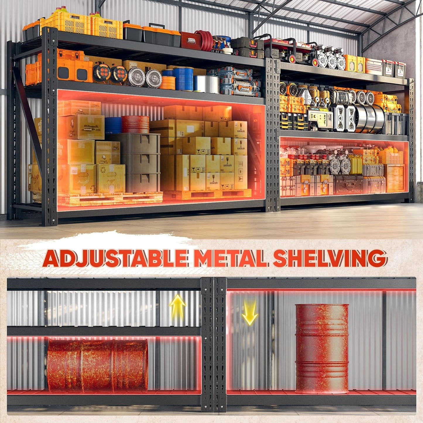 Bepatio 7014LBS Garage Shelving Heavy Duty 67.6W Storage Shelves Adjustable Metal Shelving 3 Tier