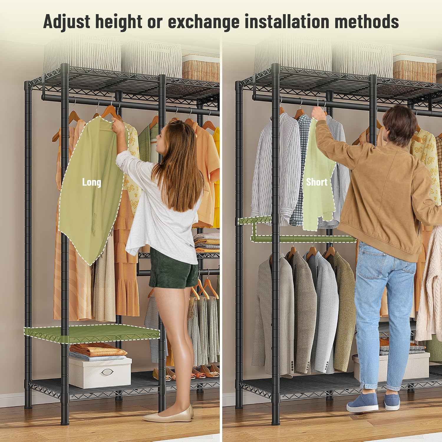 Raybee Heavy Duty Clothes Rack for Hanging Clothes,Clothing Rack with Shelves, Adjustable,76" W x