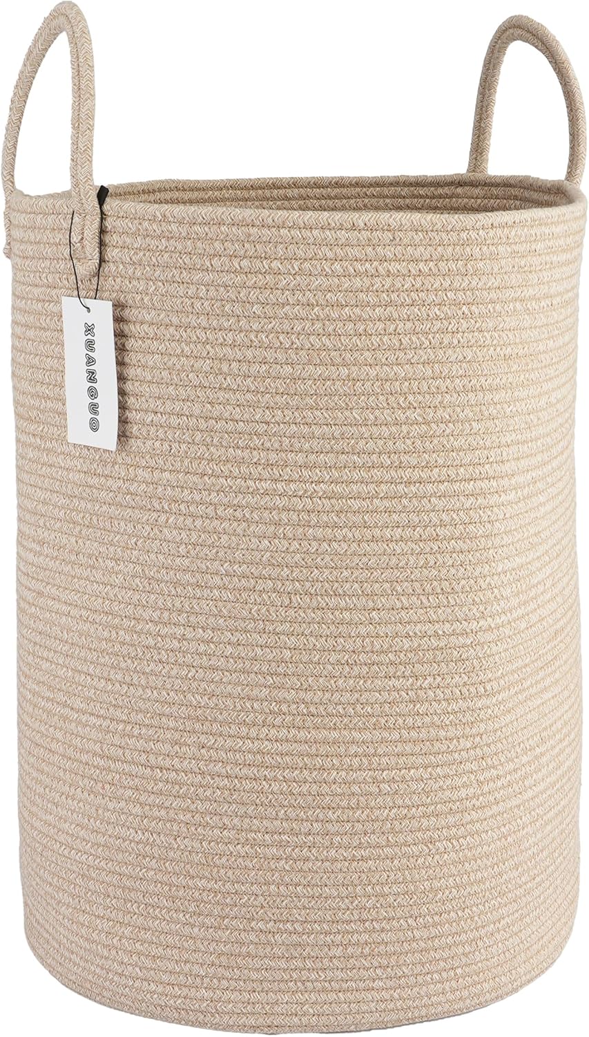 Cotton Rope Laundry Basket Hamper for Clothes Woven Storage Basket for Living Room Bedroom Boho