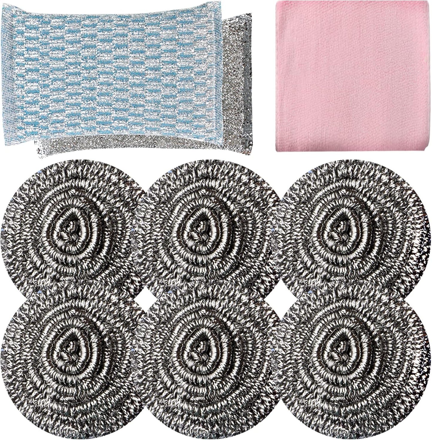 6pcs Stainless Steel Scrubber 2pcs Heavy Duty Scrub Sponges 1pcs Dish Clean Towel for Kitchens