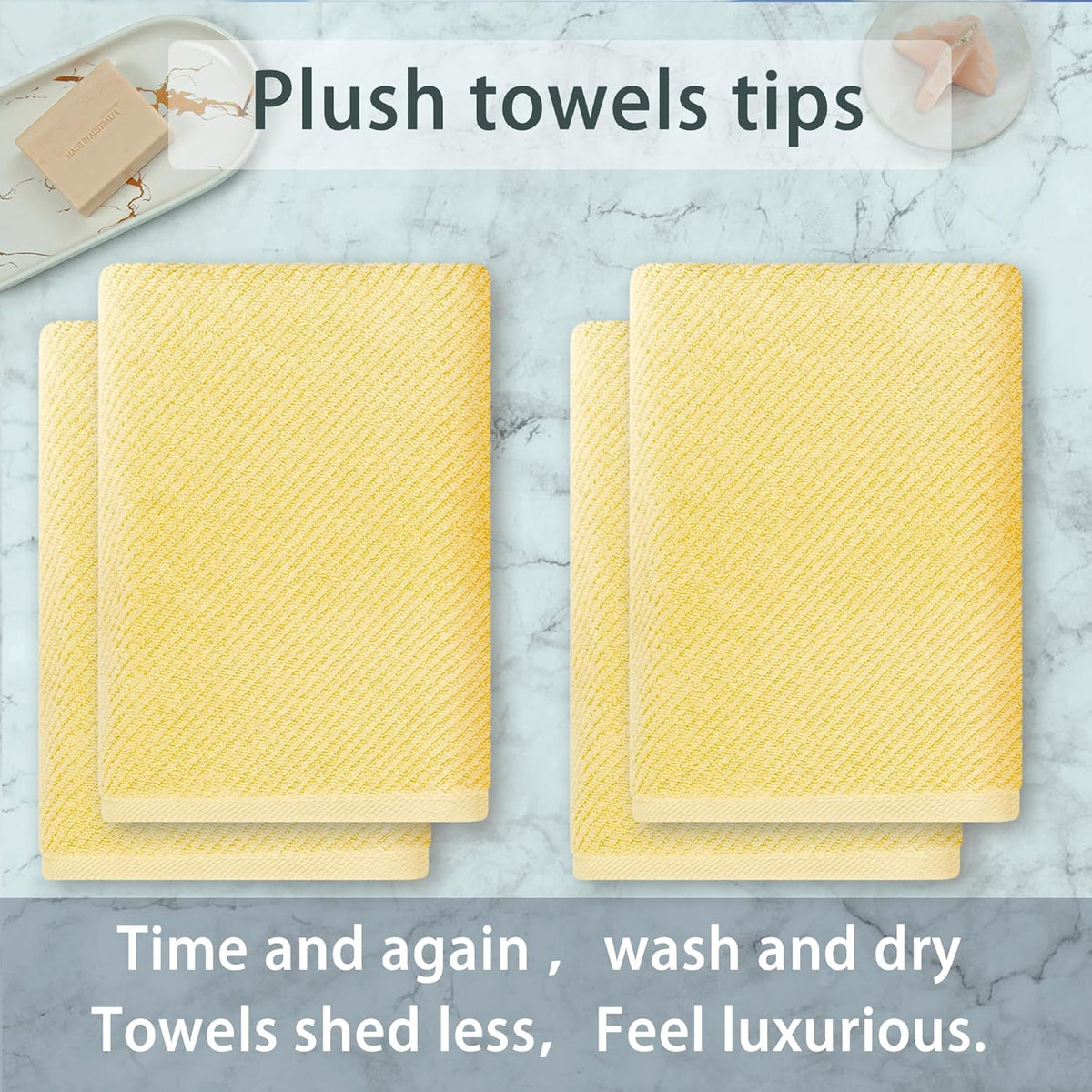 Yellow Bath Towels, Luxury Bath Towels Set of 4, Large 30"x56" - Cotton | Quick Dry | Lightweight |