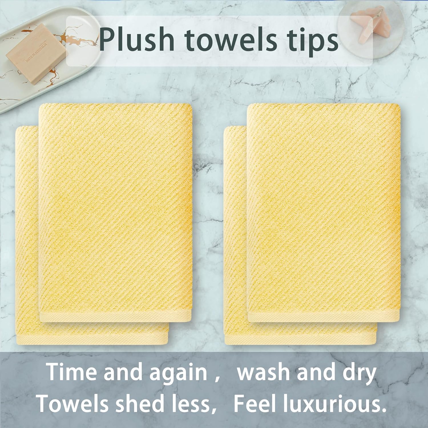 Yellow Bath Towels, Luxury Bath Towels Set of 4, Large 30"x56" - Cotton | Quick Dry | Lightweight |
