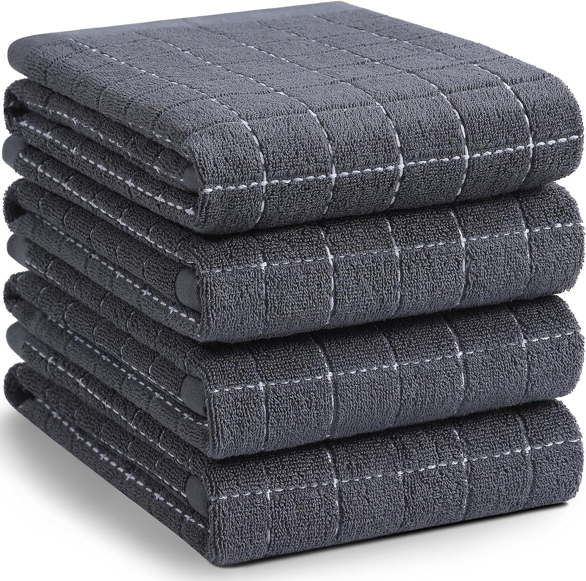 Homaxy 100% Cotton Terry Kitchen Towels(Dark Grey, 20 x 28 inches), Checkered Designed, Soft and
