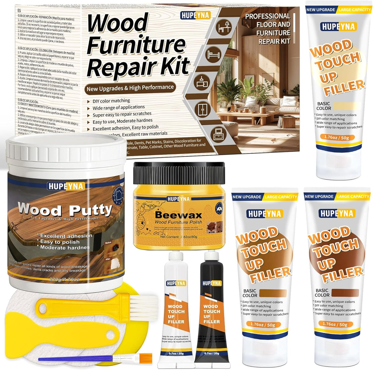 Wood Repair Kit, Wood Furniture Repair Kit, Wood Filler, Wood Putty and Beeswax- Repair Stains