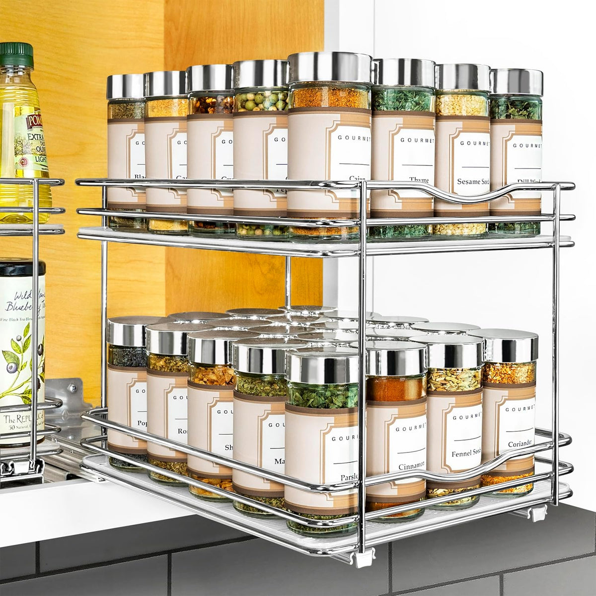 LYNK PROFESSIONAL® Pull Out Spice Rack Organizer for Inside Kitchen Cabinets - 8-1/4 inch Wide