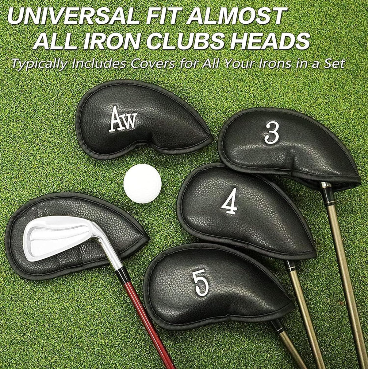 Golf Iron Head Covers (12-Pack) Synthetic Leather Waterproof Club Head Covers for Standard Irons