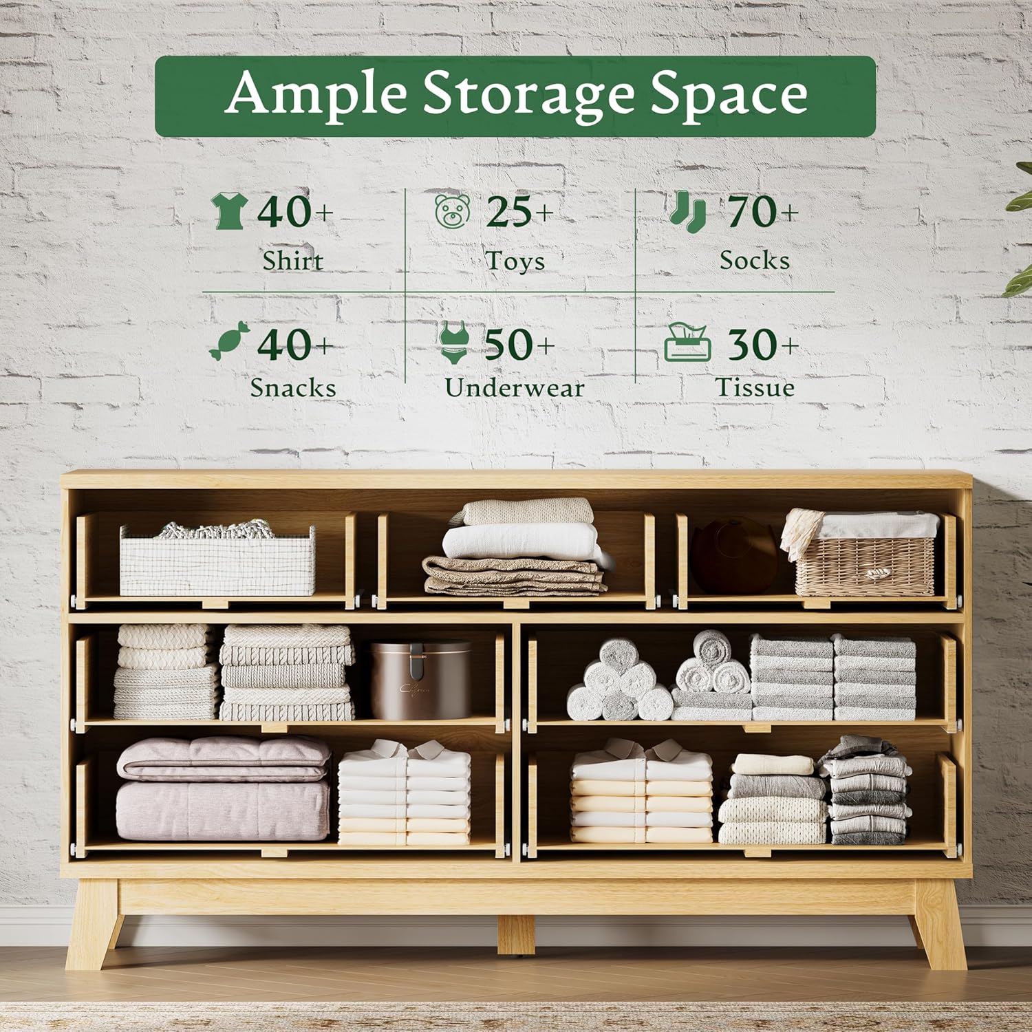 Fluted Dresser with 7 Drawers, 58" Wide Modern Chest of Drawers with Metal Handle, Wooden Dresser