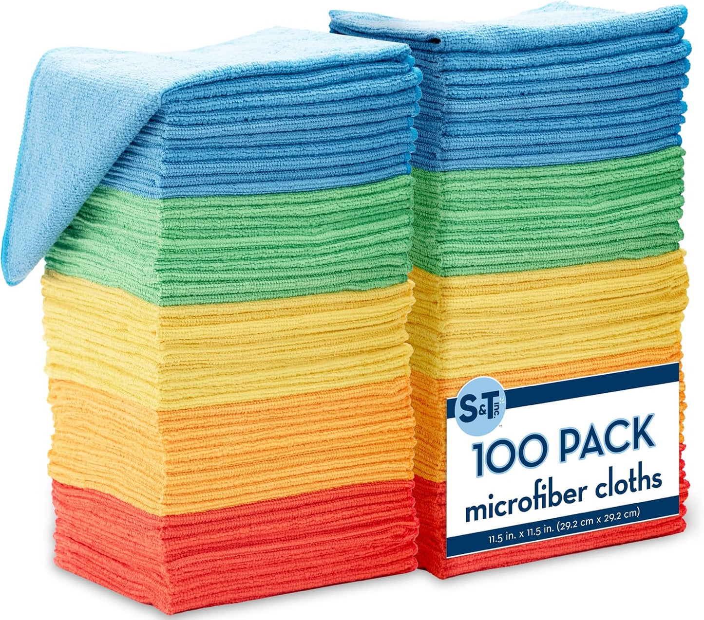 S&T INC. 100 Pack Microfiber Cleaning Cloth, Bulk Towels for Home, Reusable Microfiber Towels for