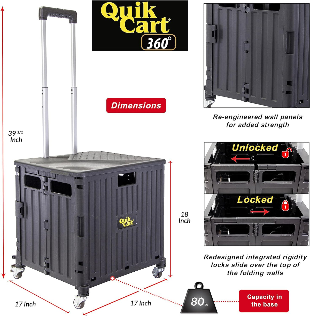 dbest products Quik Cart 360 Four Wheeled Rolling Crate Teacher Utility with seat Heavy Duty