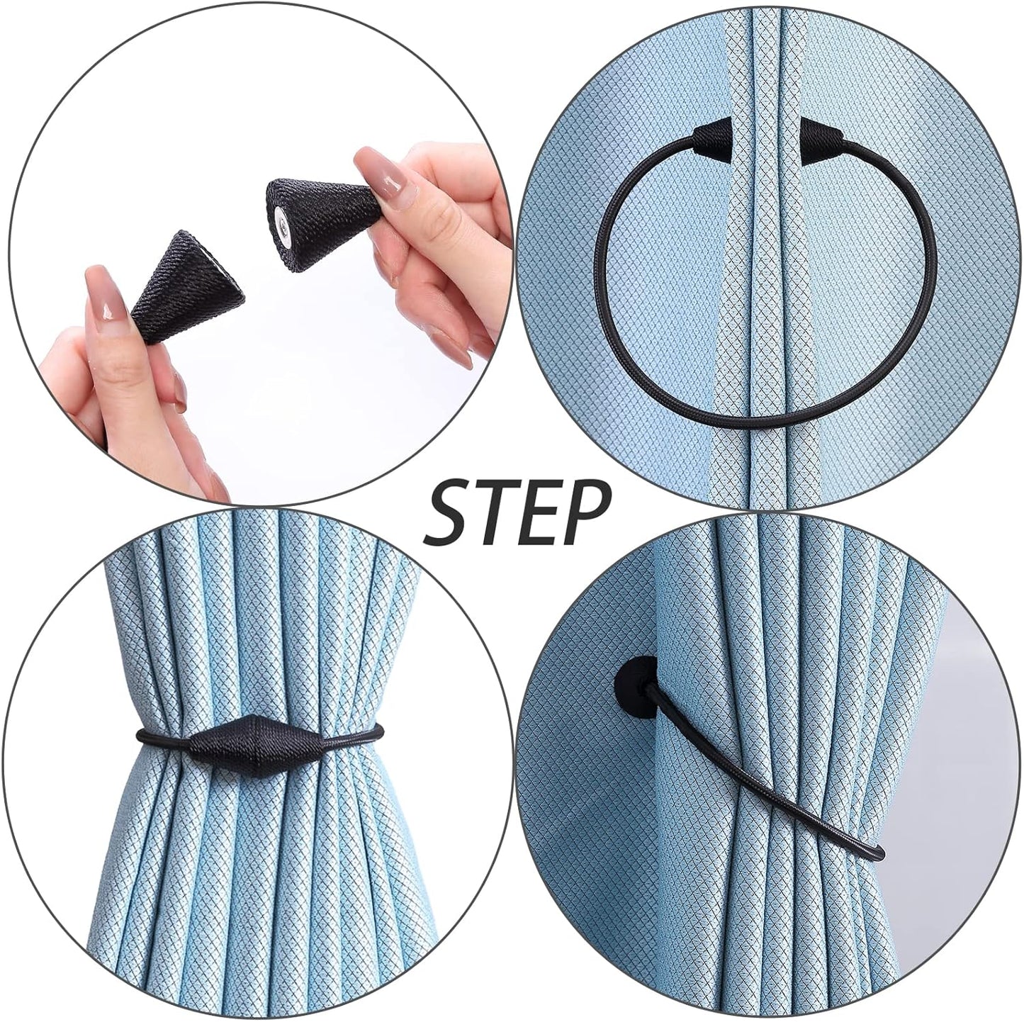 2 PCS Magnetic Curtain Tiebacks, European Style Convenient Drape Tie Backs Holdbacks for Thin or