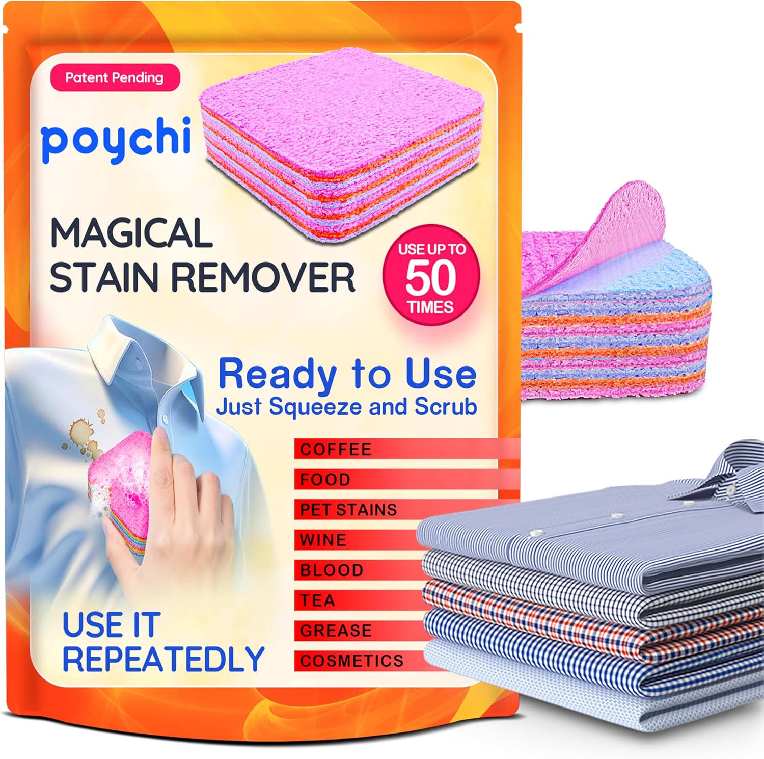 Magical Fiber Stain Remover- Use as Spot Remover- No Dry Cleaning Food, Grease, Coffee Off Laundry