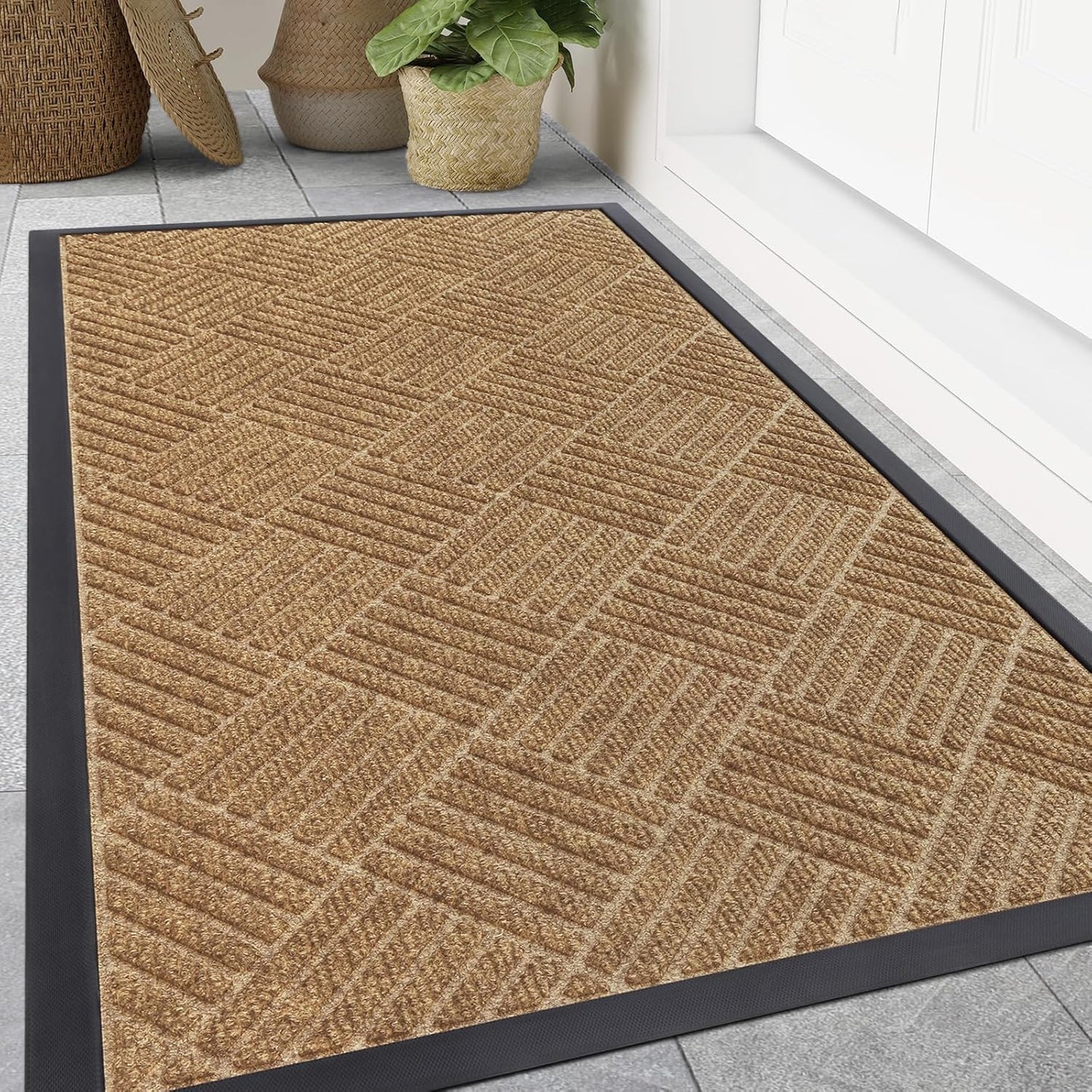 Smiry Front Door Mat Outside Entrance, Heavy Duty Outdoor Indoor Mat, Natural Rubber Doormat, Non