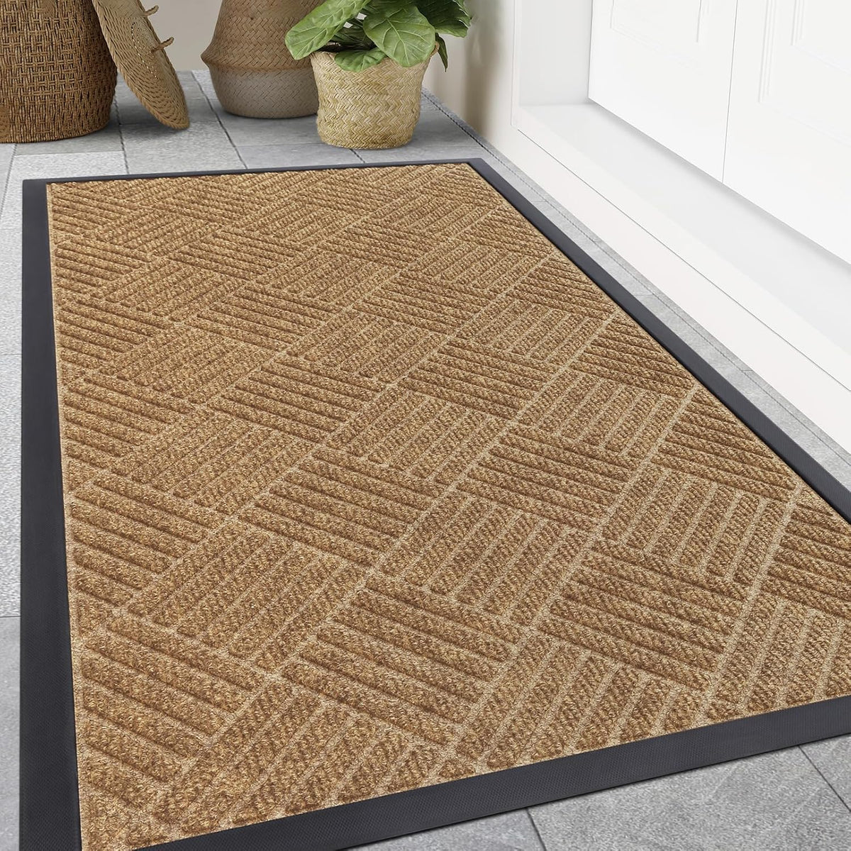 Smiry Front Door Mat Outside Entrance, Heavy Duty Outdoor Indoor Mat, Natural Rubber Doormat, Non