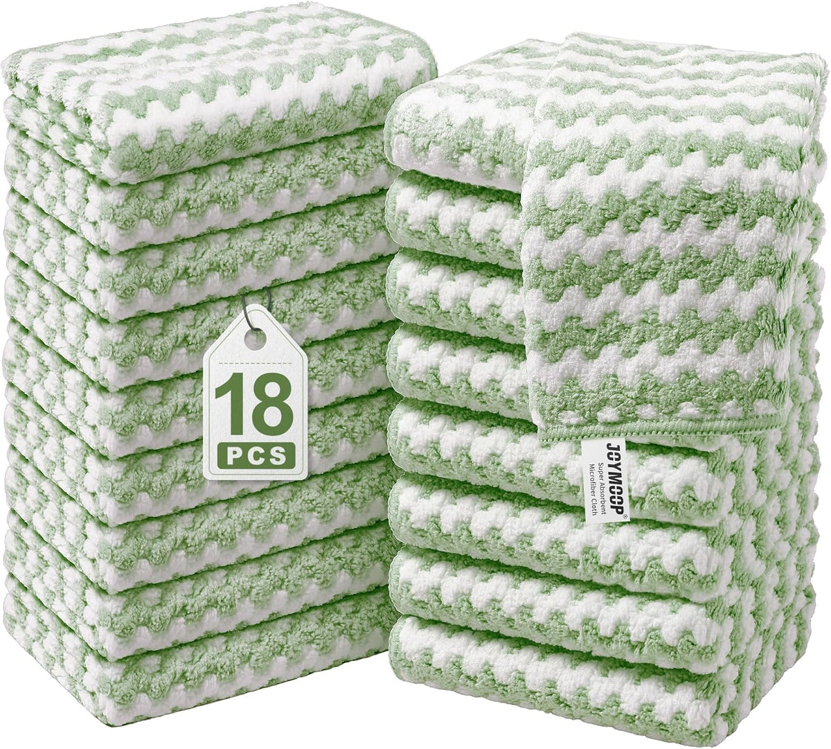 JOYMOOP Microfiber Cleaning Cloths – 18 Pack, 10" x 10", Green – Reusable, Lint-Free, Super