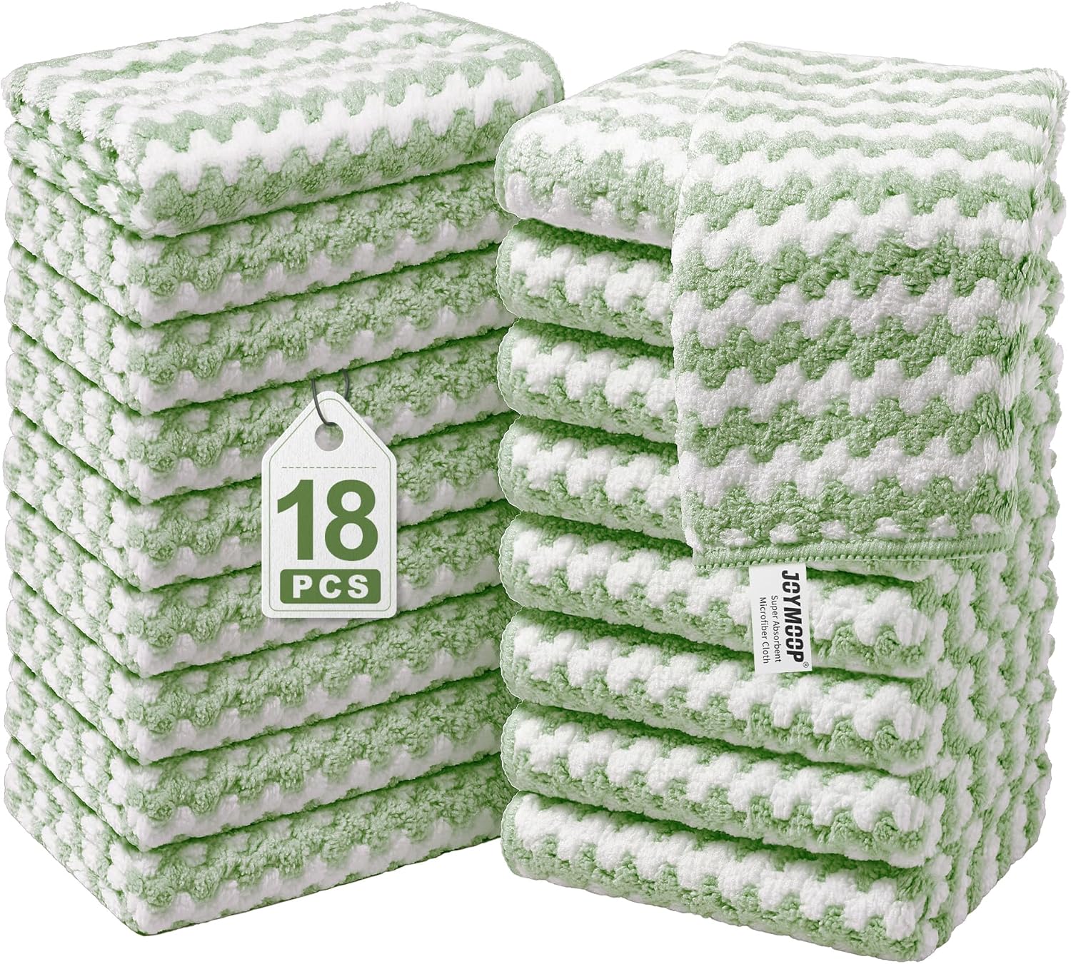 JOYMOOP Microfiber Cleaning Cloths – 18 Pack, 10" x 10", Green – Reusable, Lint-Free, Super