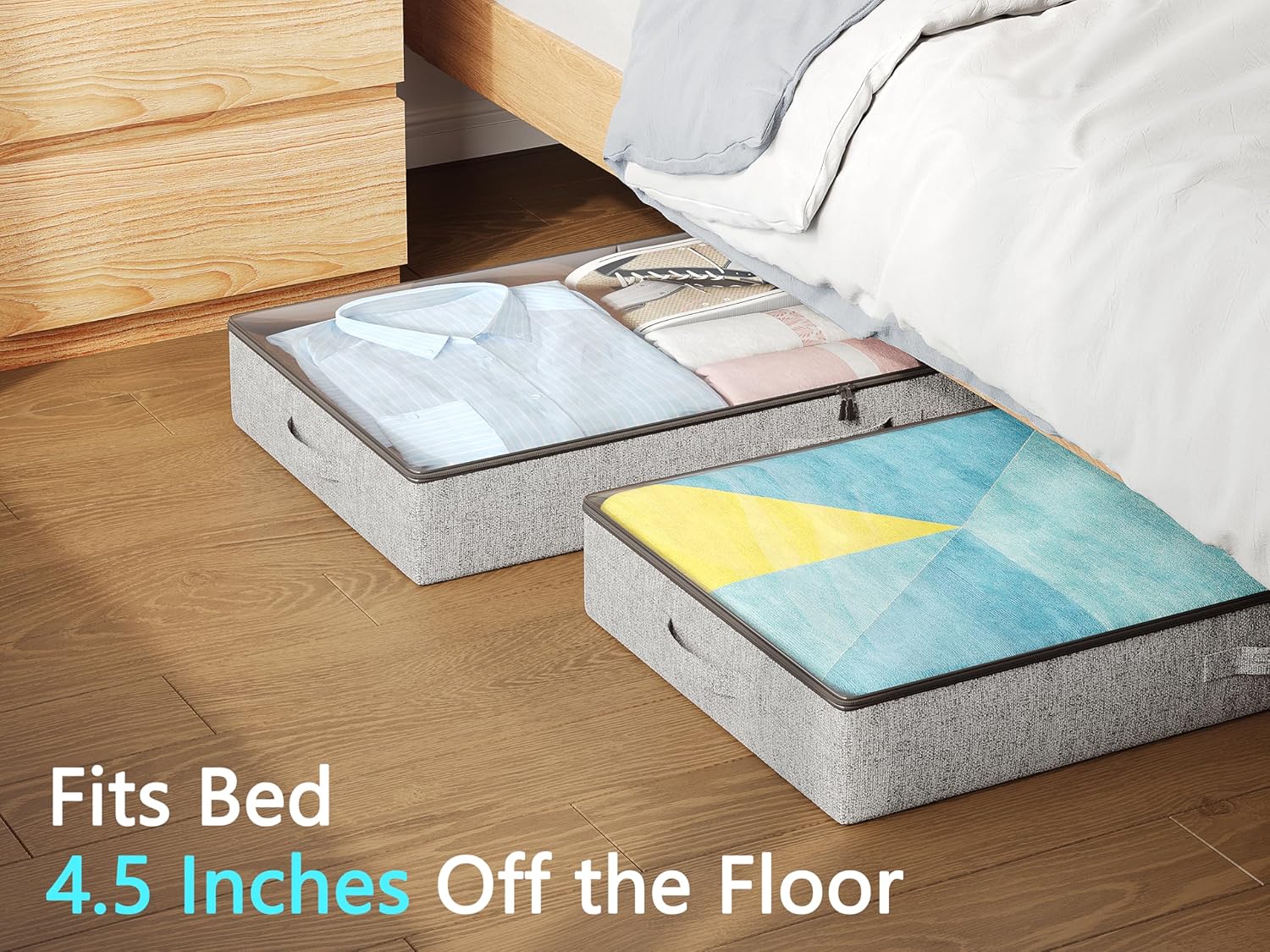 2-Pack Under Bed Storage Containers, 4.5 Inches Tall Low Profile Underbed Clothes Storage Organizer