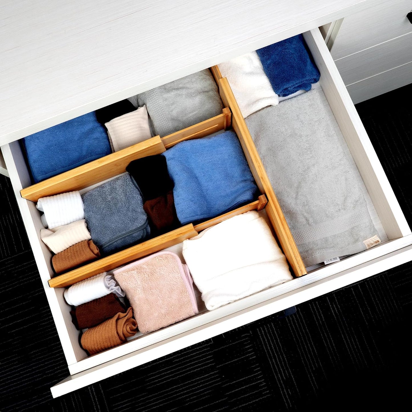 Utoplike Bamboo Dresser Drawer Dividers, 4'' High Adjustable Drawer Organizers for Clothing, Spring
