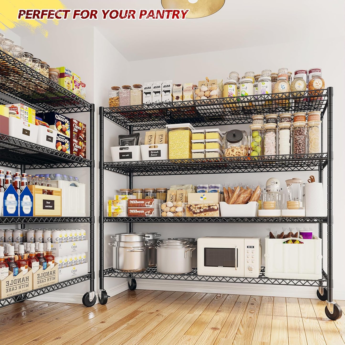 REIBII 75.6" H Storage Shelves 2500LBS Wire Shelving Unit with Wheels Garage Shelving Heavy Duty