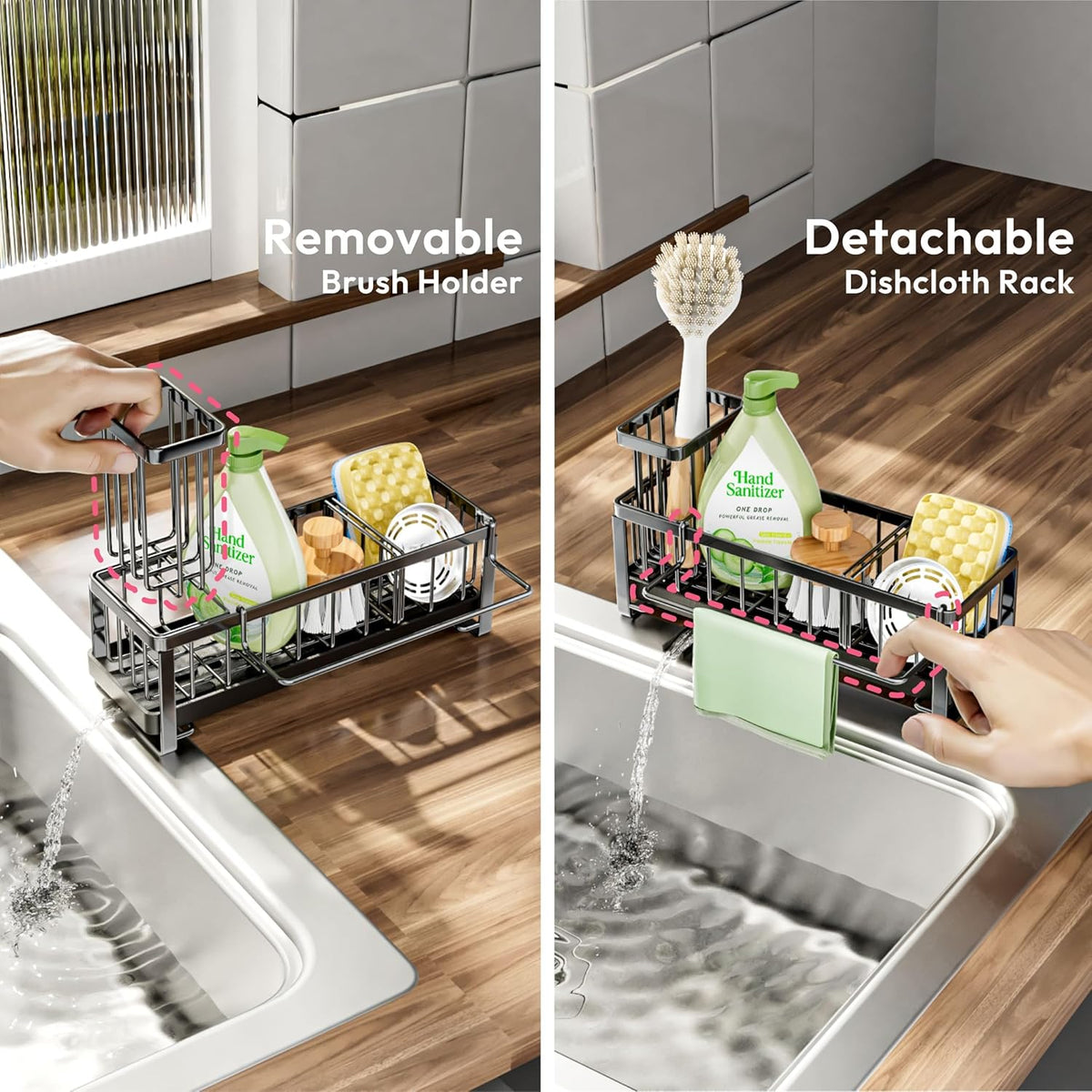 SWTYMIKI Sponge Holder for Kitchen Sink - Sink Caddy with Brush Holder Self-draining Sponge Caddy