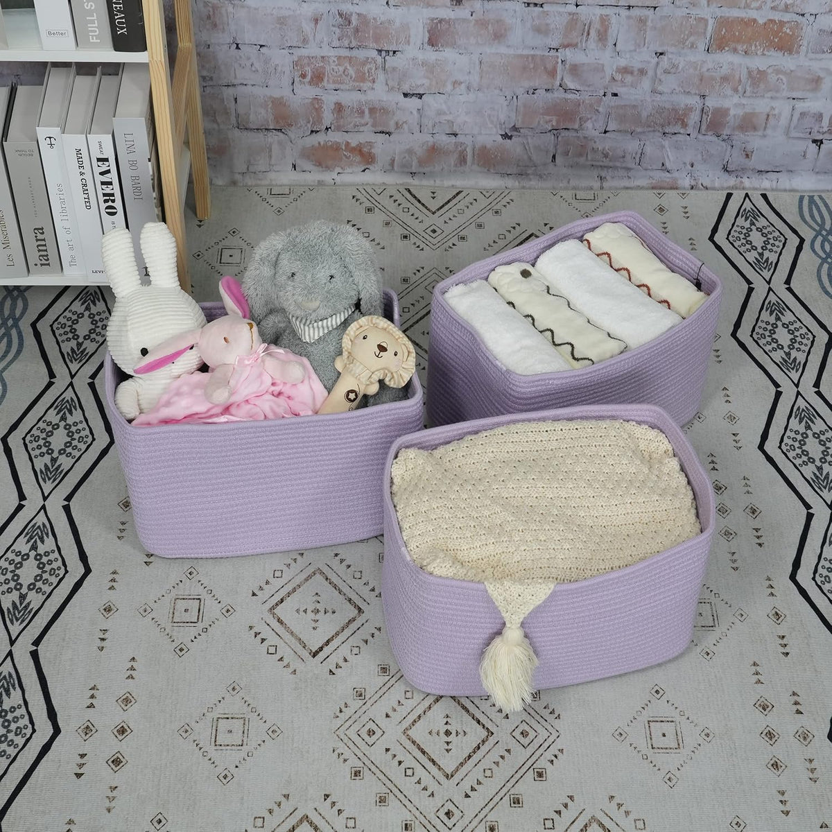 Cotton Rope storage Basket Bins Woven Basket for Organizing Shelves Rectangle Decorative Baskets