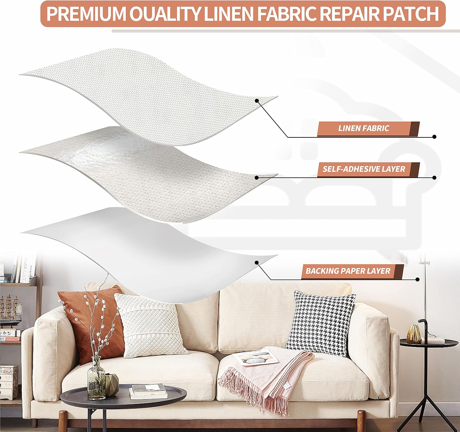 KING MOUNTAIN Fine Linen Repair Patches, Self-Adhesive Linen Fabric Patches, 12X40 inch Extra Size