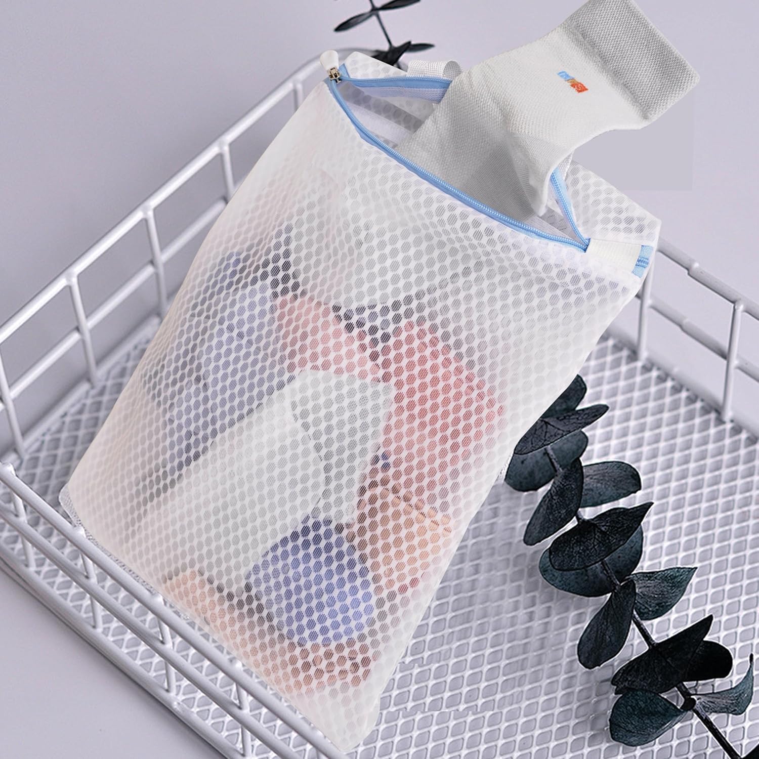 3 Pack Hanging Mesh Laundry Bags with S Metal Hooks,10x12 Inch Hanging Socks Laundry Bags, for