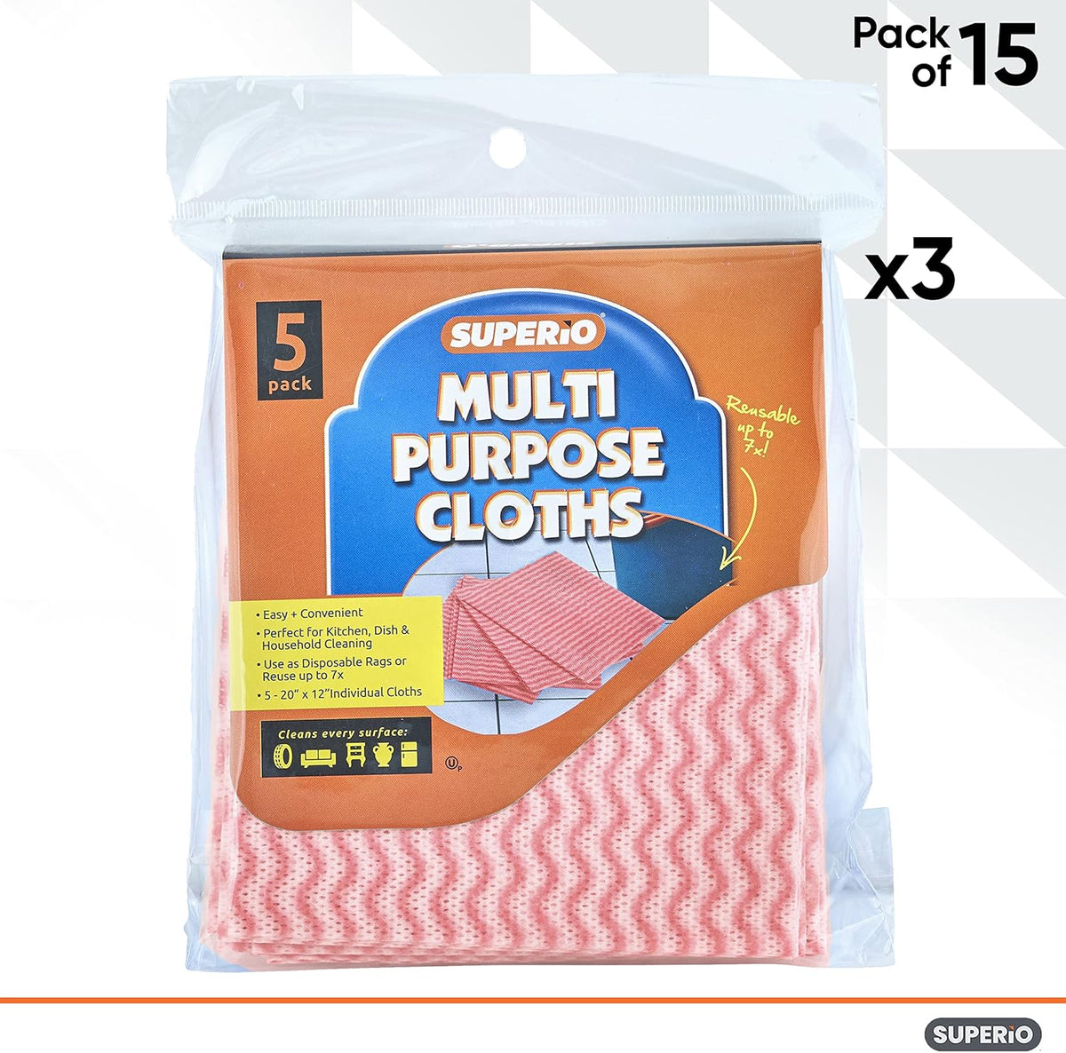Superio Handy Wipes For Kitchen - Red Reusable Multi-Purpose Heavy-Duty Cleaning cloth for house