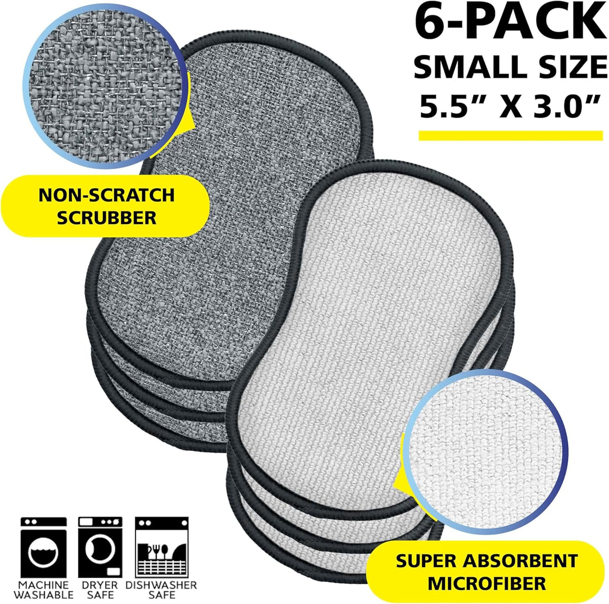 Fresh Scrub-N-Wipe Pad by Tuff-Scrub, 6-Pack, Antimicrobial & Charcoal Foam for Odor Control