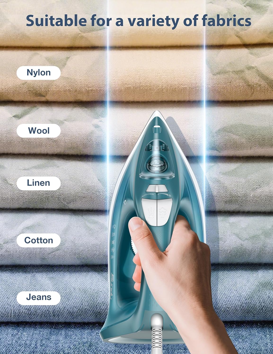 Sundu 1500W Steam Iron for Clothes, Ceramic Nonstick Soleplate for Fast Smooth Gliding, Self Clean
