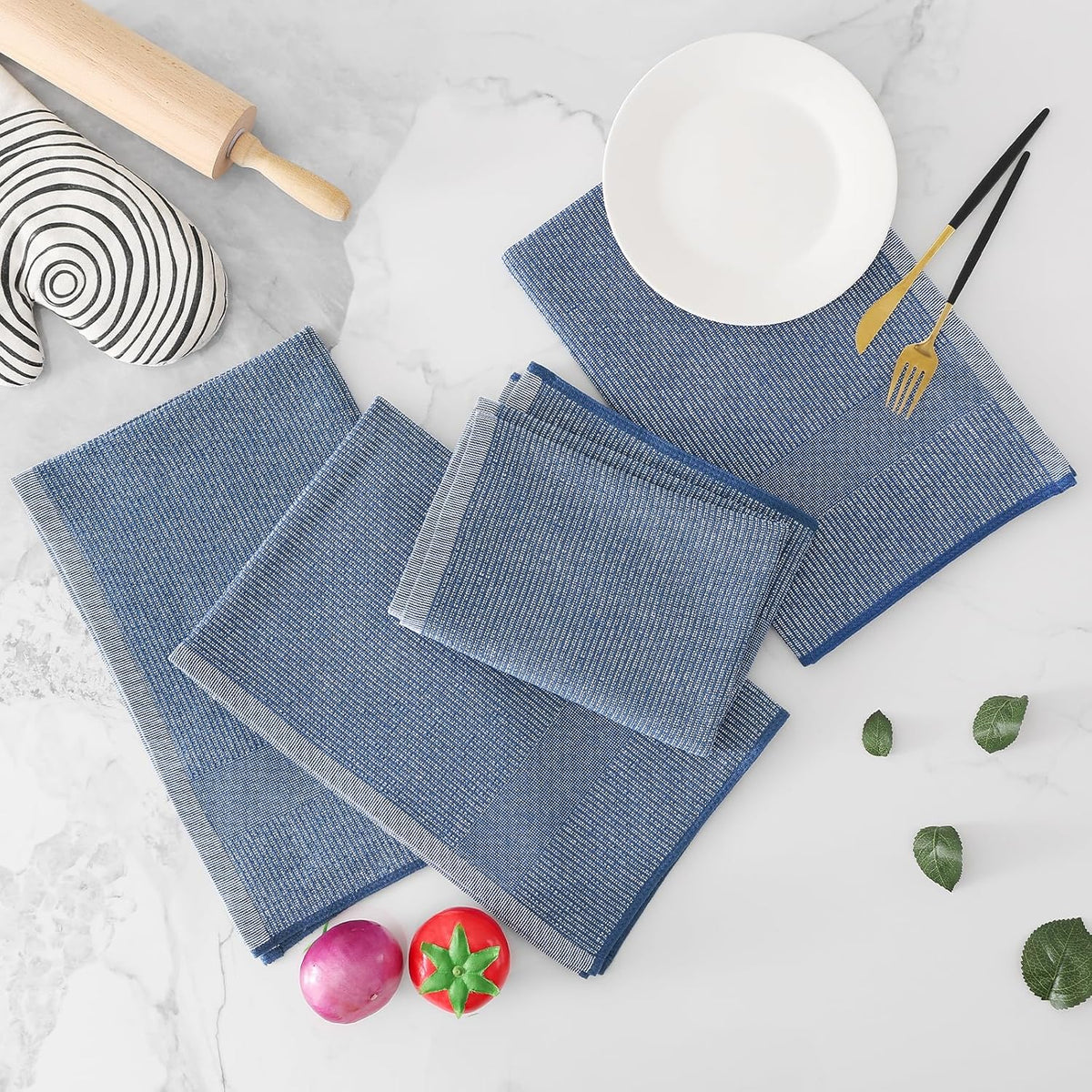 Homaxy Premium Kitchen Towels(18”x 28”, 8 Pack), Large Cotton Kitchen Hand Towels, Flat and Terry